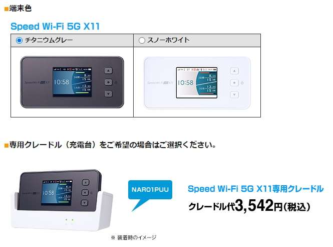 クレードルにWiMAXを設置したい場合は「Speed Wi-Fi 5G X11」を選ぶ